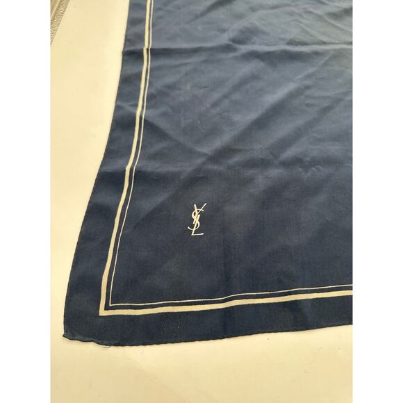 YSL yves st laurent silk Navy Logo scarf vintage box Minimalist boarder square - Picture 5 of 11